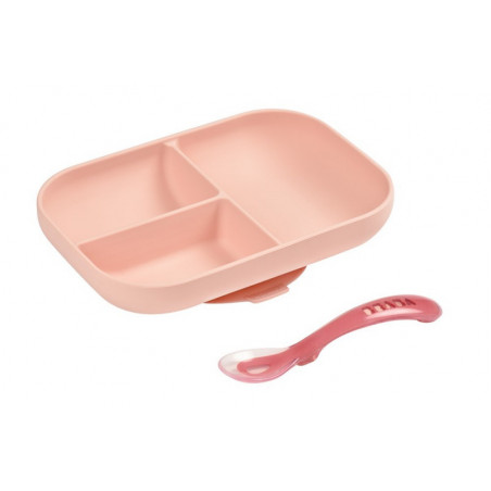 Set repas silicone compartimenté BEABA Pink