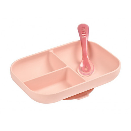Set repas silicone compartimenté BEABA Pink