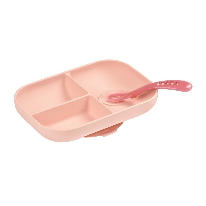Set repas silicone compartimenté BEABA Pink