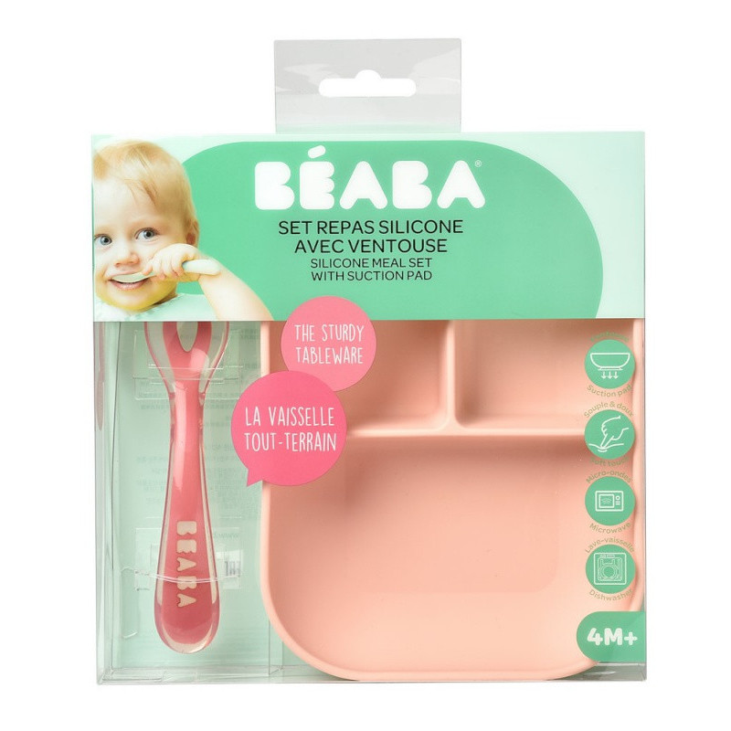 Set repas silicone compartimenté BEABA Pink