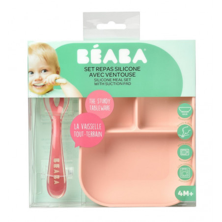 Set repas silicone compartimenté BEABA Pink