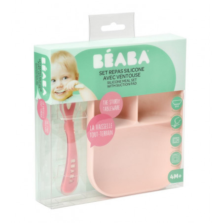 Set repas silicone compartimenté BEABA Pink