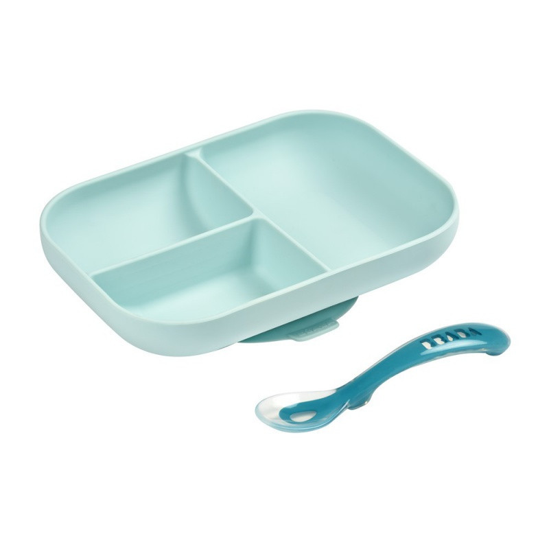 Set repas silicone compartimenté BEABA Blue