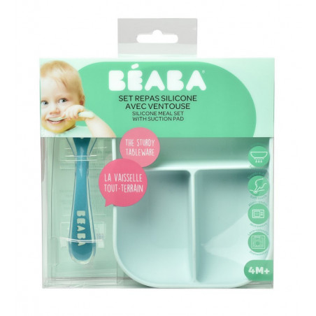 Set repas silicone compartimenté BEABA Blue