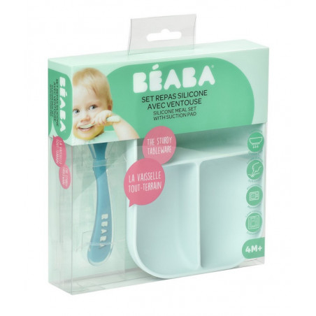 Set repas silicone compartimenté BEABA Blue