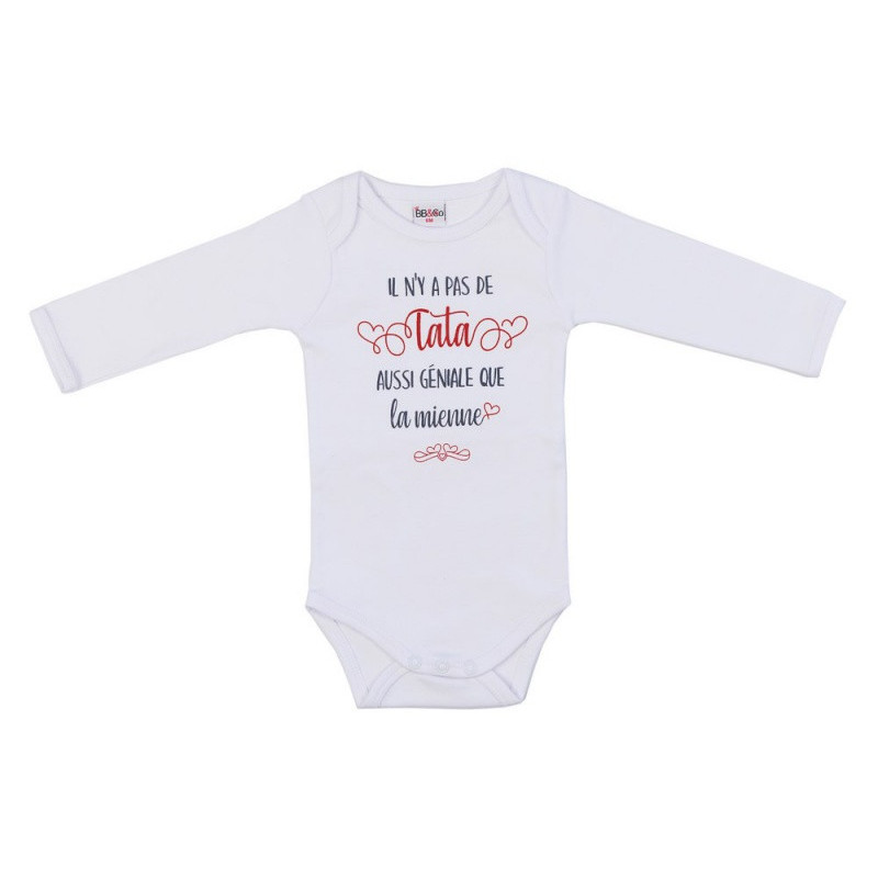 Body manches longues 12m BB&CO Blanc "il n’y a pas de tata aussi géniale"