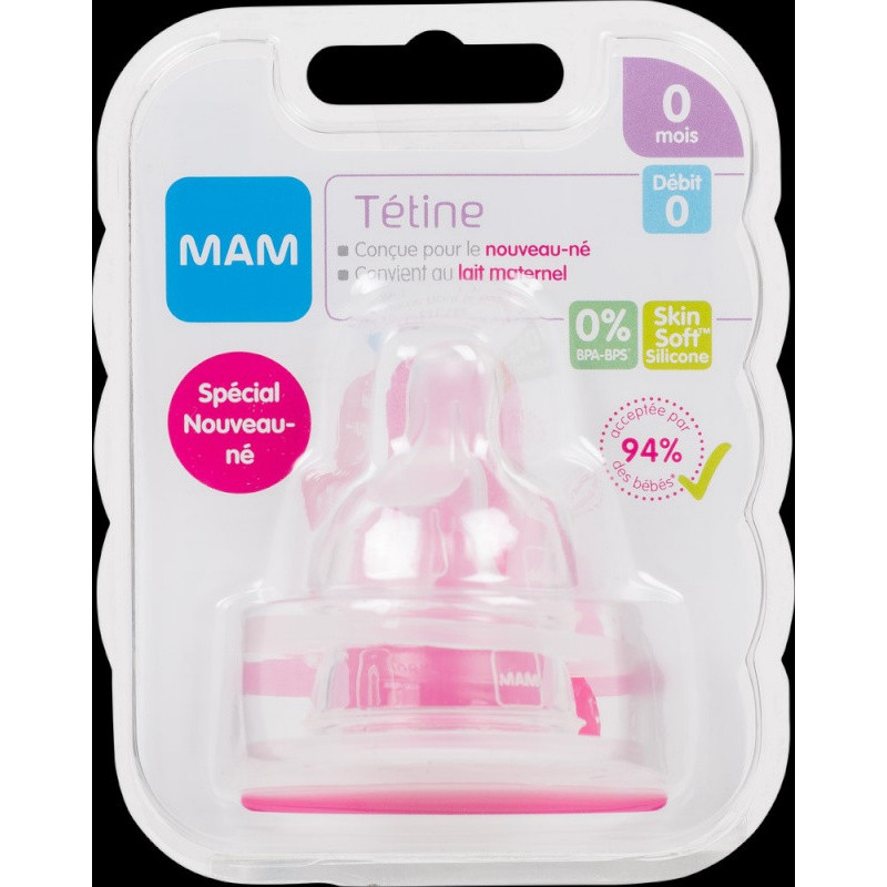 Lot de 2 tétines débit 0 silicone MAM