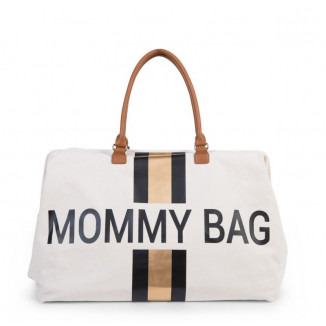 Sac à langer Mommy bag CHILDHOME Canvas Blanc rayé Noir/Or