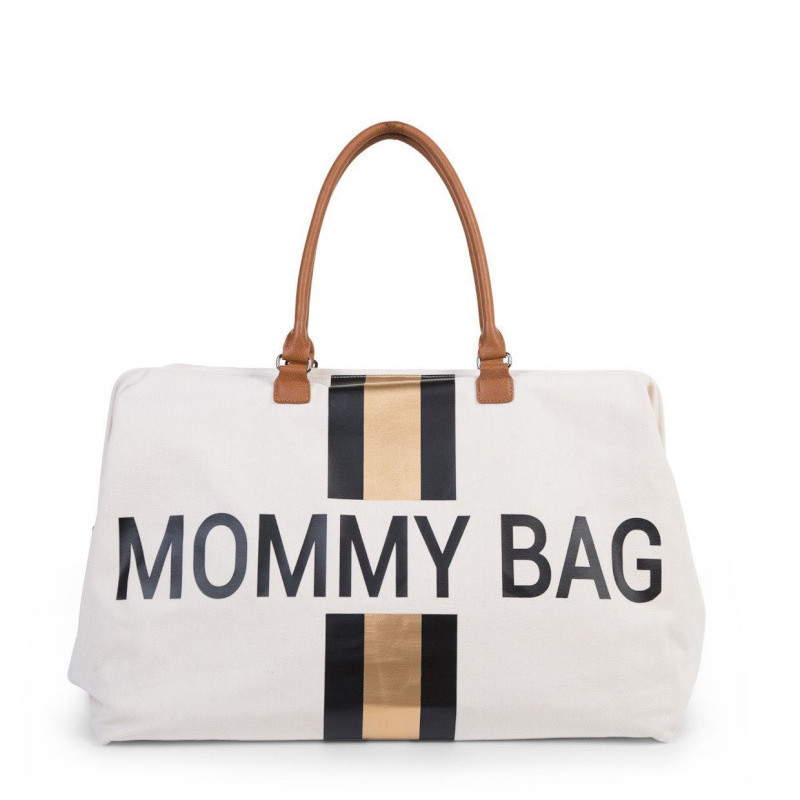 Sac à langer Mommy bag CHILDHOME Canvas Blanc rayé Noir/Or