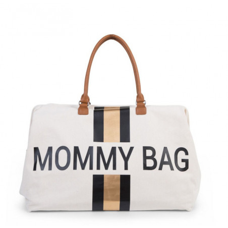 Sac à langer Mommy bag CHILDHOME Canvas Blanc rayé Noir/Or