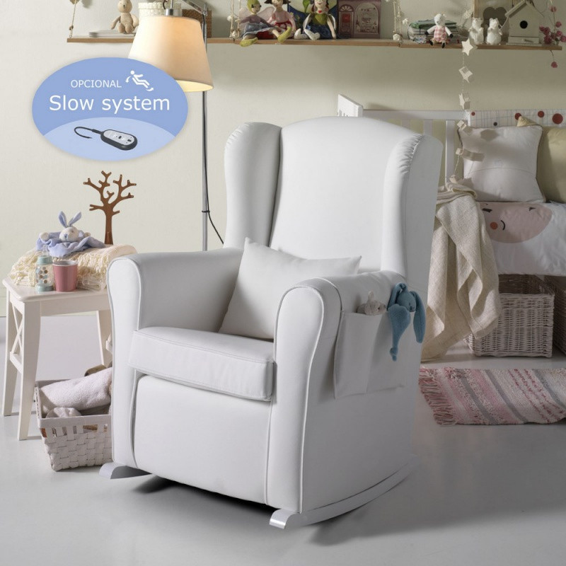 Fauteuil à bascule Nanny avec Slow System MICUNA Similicuir Blanc