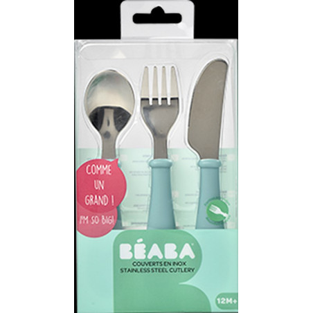Set de 3 couverts en inox BEABA Vert clair