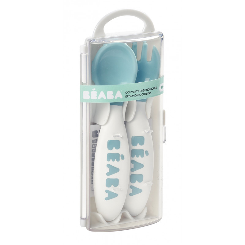 Lot de 2 couverts ergonomiques 2ème âge BEABA Bleu