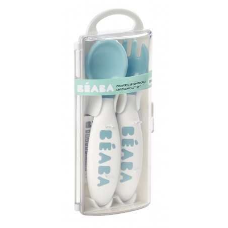 Lot de 2 couverts ergonomiques 2ème âge BEABA Bleu