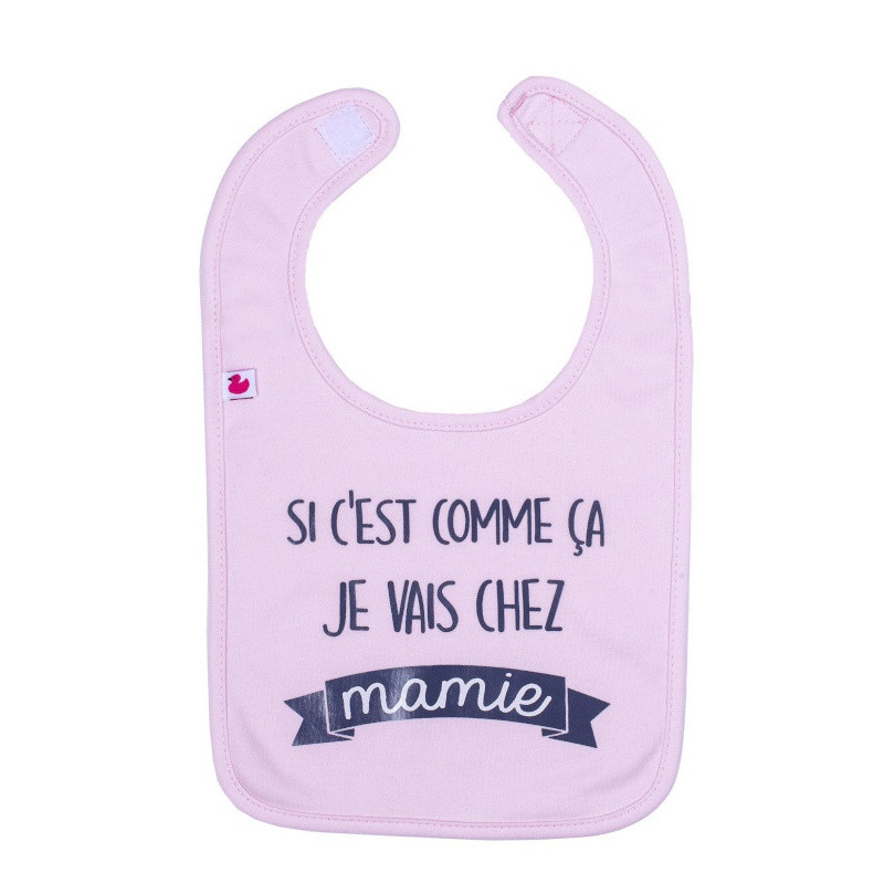 Bavoir "Je vais chez mamie" BB&CO Rose pastel
