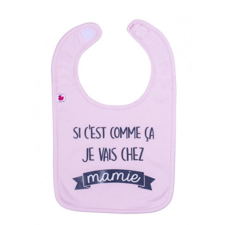 Bavoir "Je vais chez mamie" BB&CO Rose pastel