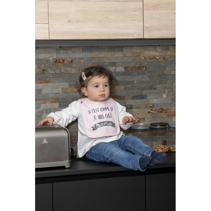 Bavoir "Je vais chez mamie" BB&CO Rose pastel