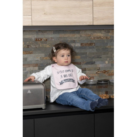 Bavoir "Je vais chez mamie" BB&CO Rose pastel