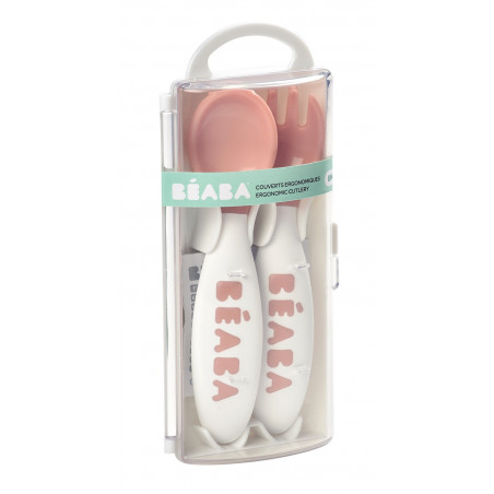 Lot de 2 couverts ergonomiques 2ème âge BEABA Vieux rose