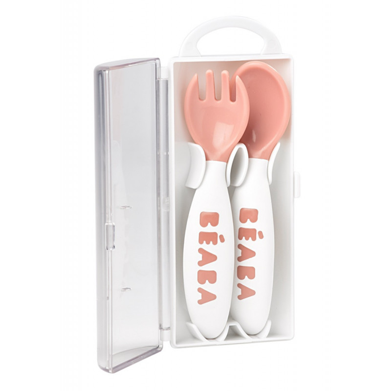 Lot de 2 couverts ergonomiques 2ème âge BEABA Vieux rose