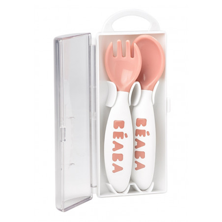 Lot de 2 couverts ergonomiques 2ème âge BEABA Vieux rose