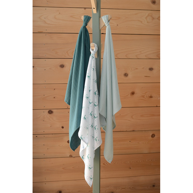 Boite de 3 langes en mousseline bio BEABA Jurassique Vert