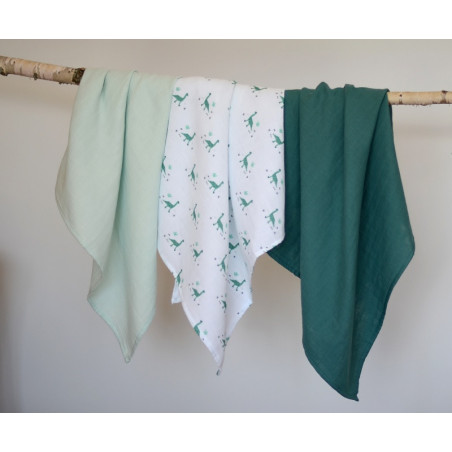 Boite de 3 langes en mousseline bio BEABA Jurassique Vert