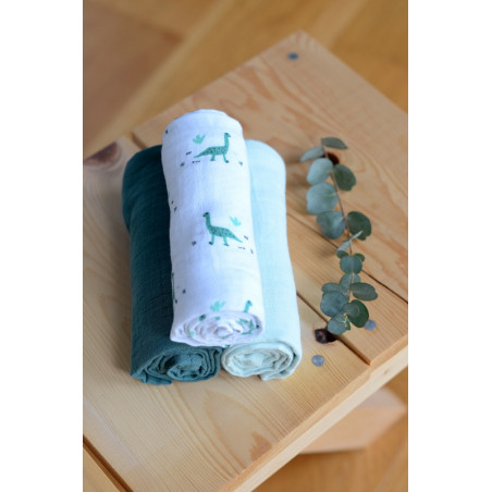 Boite de 3 langes en mousseline bio BEABA Jurassique Vert