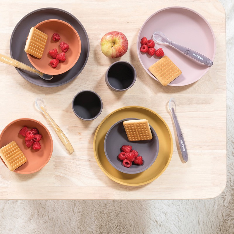 Set repas 4 pièces silicone NATTOU Ocre/brique/gris