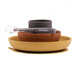 Set repas 4 pièces silicone NATTOU Ocre/brique/gris