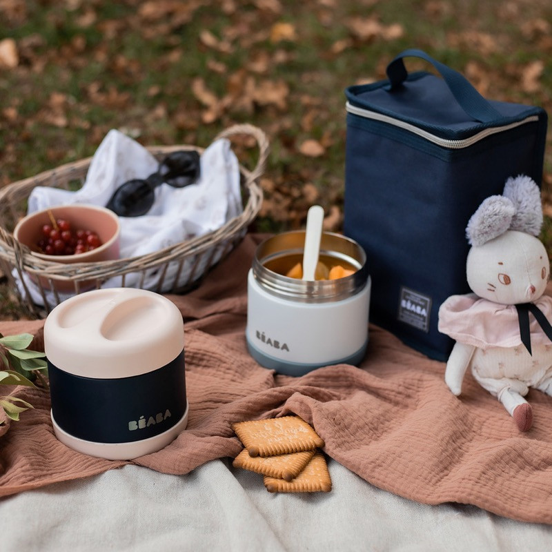 Portion inox isotherme 500ml BEABA Light pink/Night blue