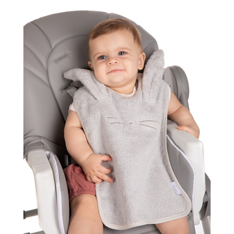 Bavoir en éponge de coton bio Lapin BO JUNGLE Gris