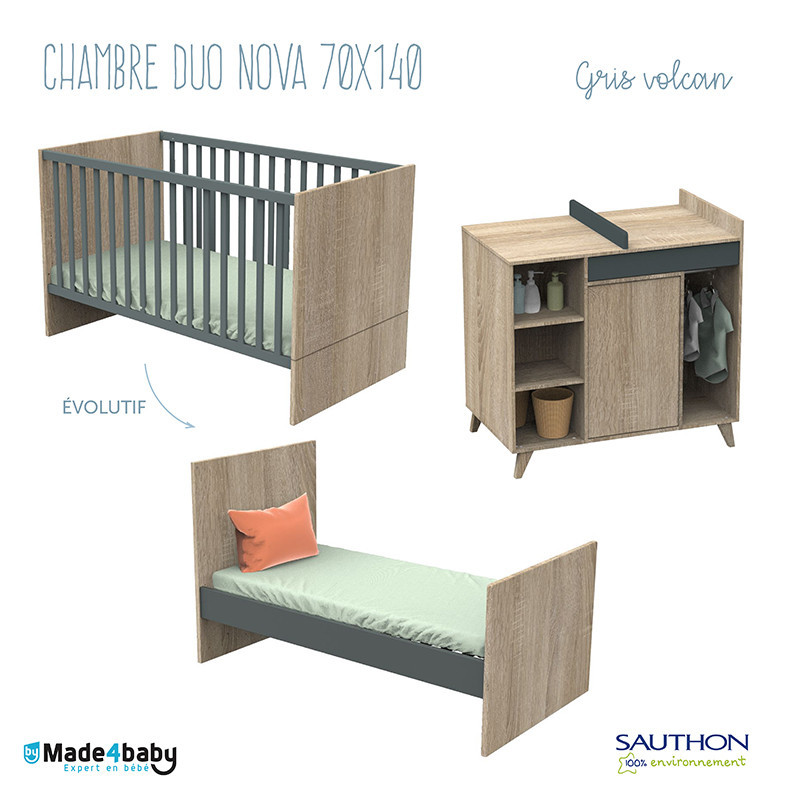 Chambre duo avec Little big bed 70x140 SAUTHON Nova Gris Volcan
