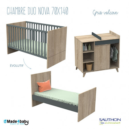 Chambre duo avec Little big bed 70x140 SAUTHON Nova Gris Volcan