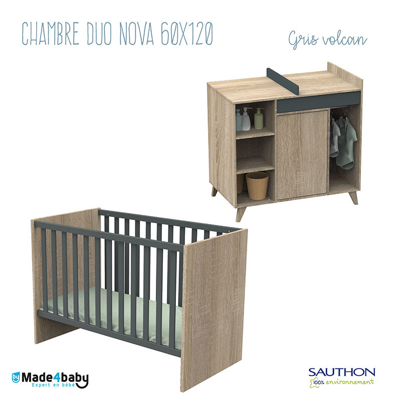 Chambre duo avec lit 60x120 SAUTHON Nova Gris Volcan