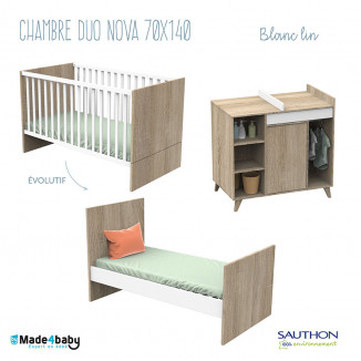 Chambre duo avec little big bed 70x140 SAUTHON Nova Blanc lin