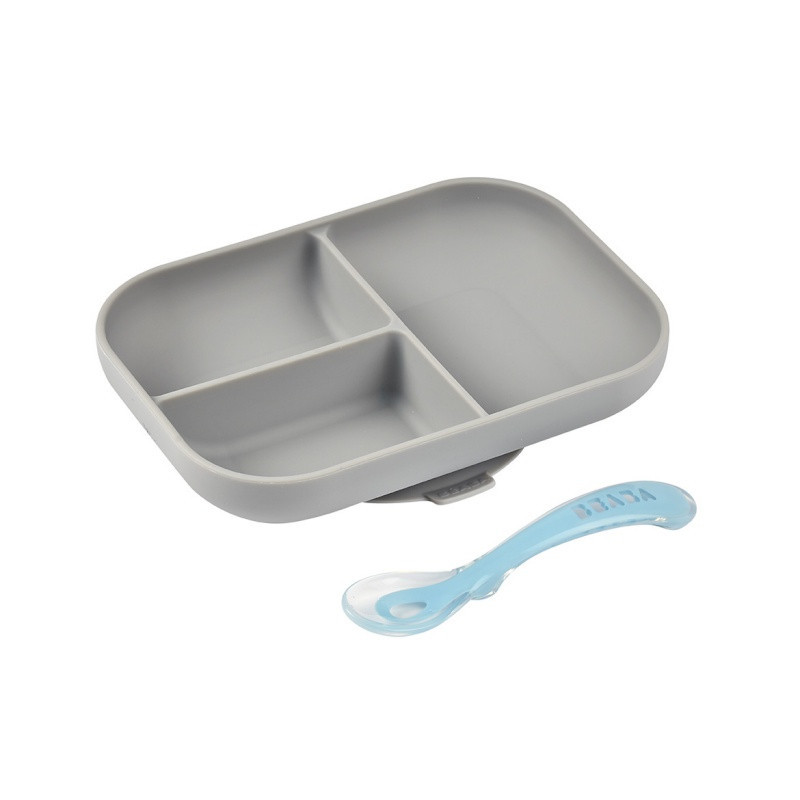 Set repas silicone compartimenté BEABA Grey