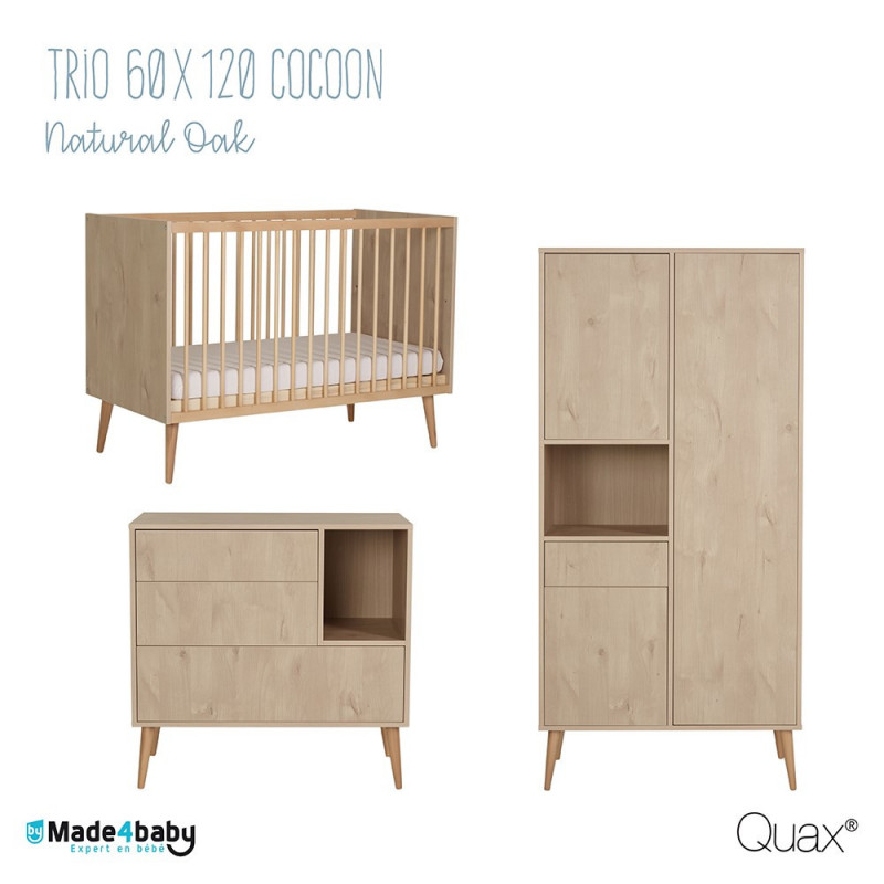 Trio chambre Cocoon avec lit 60x120 QUAX Natural Oak