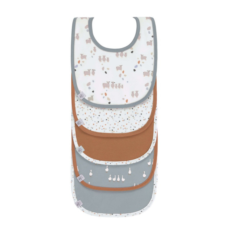 Lot de 5 bavoirs en éponge Mouton LASSIG Tiny Farmer Bleu