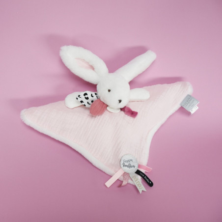 Doudou-lapin carré Happy Blush DOUDOU ET COMPAGNIE Rose
