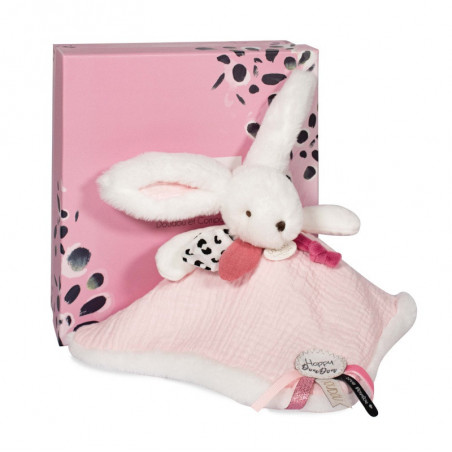 Doudou-lapin carré Happy Blush DOUDOU ET COMPAGNIE Rose