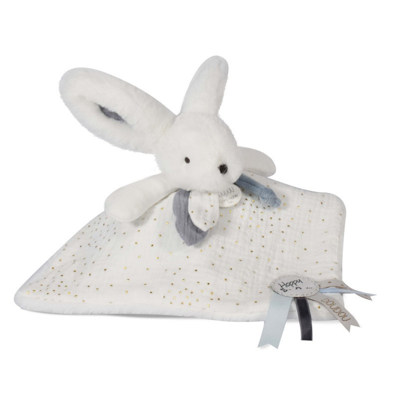 Doudou-lapin carré Happy Glossy DOUDOU ET COMPAGNIE Blanc