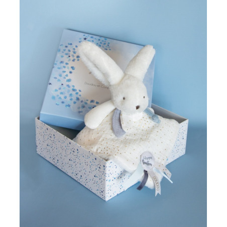 Doudou-lapin carré Happy Glossy DOUDOU ET COMPAGNIE Blanc