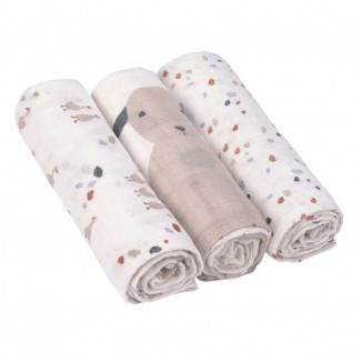 Lot de 3 langes divinement doux 80x80cm LASSIG Tiny farmer Pois