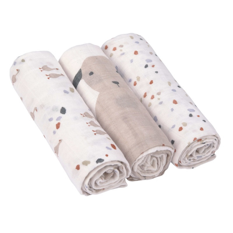 Lot de 3 langes divinement doux 80x80cm LASSIG Tiny farmer Pois