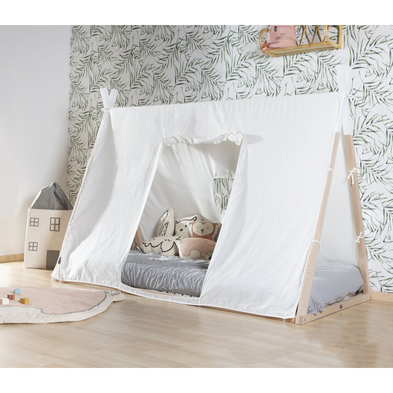 Lit Tipi 90x200 CHILDHOME Blanc/naturel