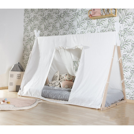 Lit Tipi 90x200 CHILDHOME Blanc/naturel