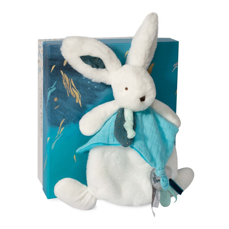 Doudou-lapin plat Happy Pop DOUDOU ET COMPAGNIE Bleu paon