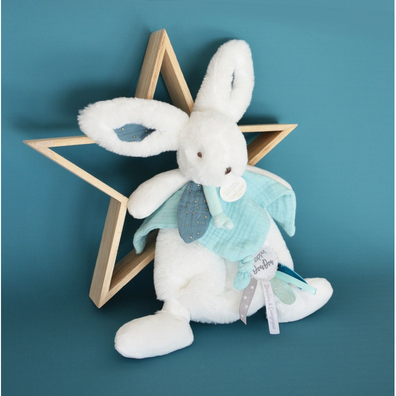 Doudou-lapin plat Happy Pop DOUDOU ET COMPAGNIE Bleu paon