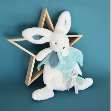 Doudou-lapin plat Happy Pop DOUDOU ET COMPAGNIE Bleu paon